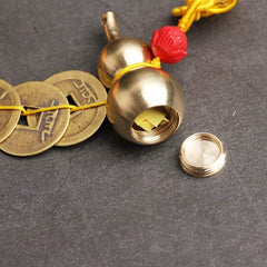 Feng Shui Coins with Brass Calabash for Wealth and Safe, Pendant Coins for Success, Ward off Evil, Protect Peace - Also Can Used as Wind Chimes, Car Interiors，Bag Ornaments(Green Lucky Coin)