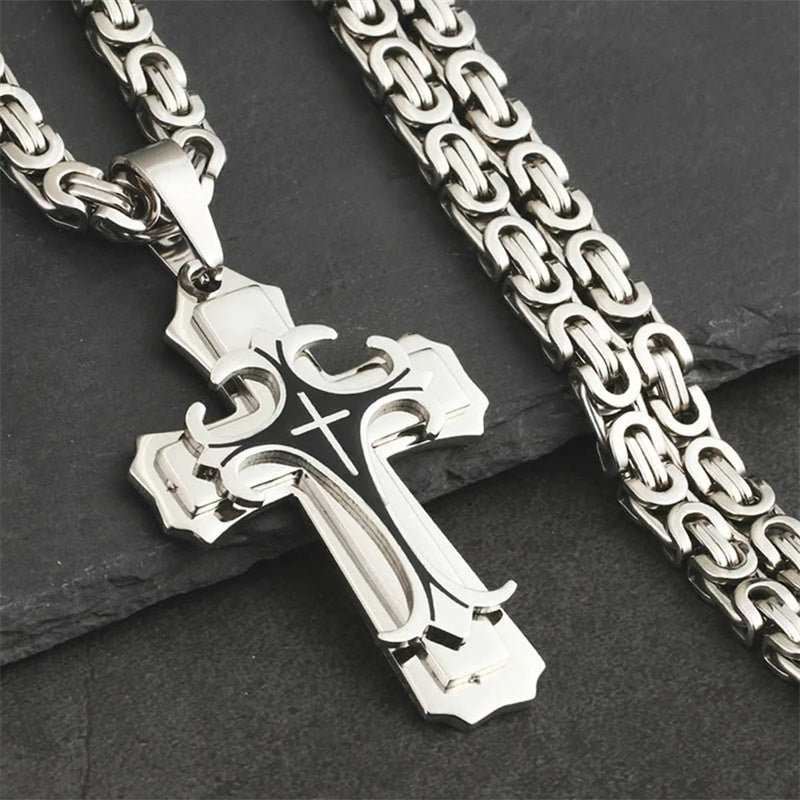 Fashion Jewelry Christian Trinity Latin Cross Necklace For Men Stainless Steel Three Layers Cross Pendants Necklaces Jewelry Gift Devogue