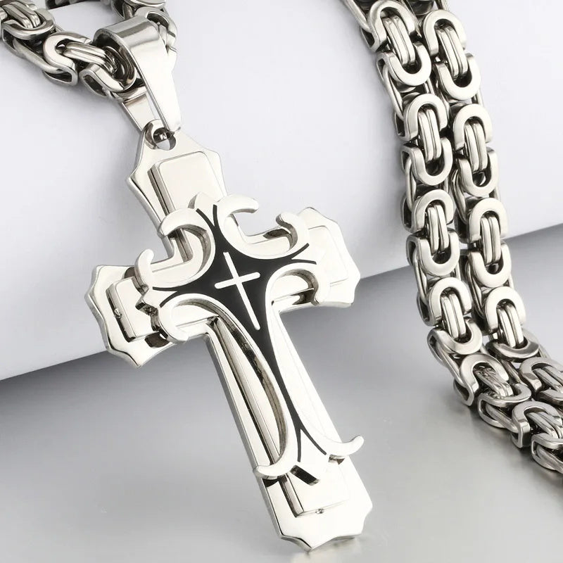 Fashion Jewelry Christian Trinity Latin Cross Necklace For Men Stainless Steel Three Layers Cross Pendants Necklaces Jewelry Gift Devogue