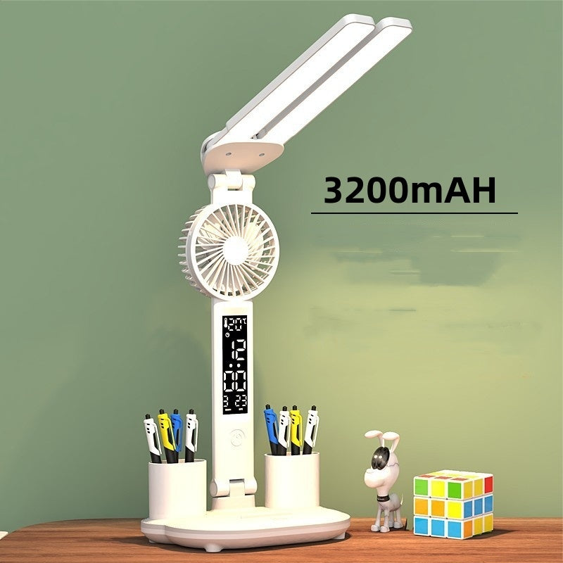 Foldable LED Table Light Eye Protection Multifunction Desk Lamp With Thermometer Calendar Fan Pen Holder Study Reading Fan Light Devogue