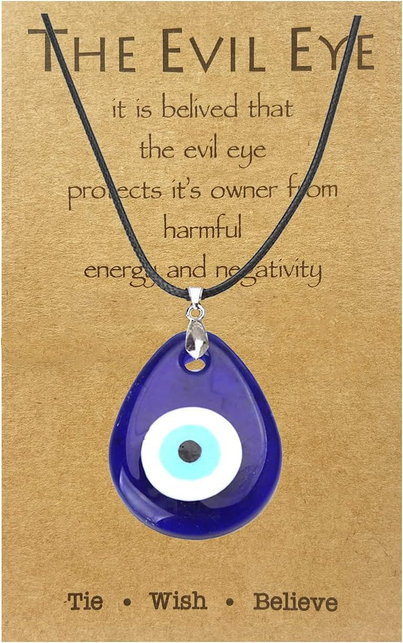 Evil Eye Necklace for Women Men Protection Necklace Leather Rope Glass Evil Eye Pendant Neckace Inspirational Jewelry Trendy Stuff Gifts Stocking Stuffers