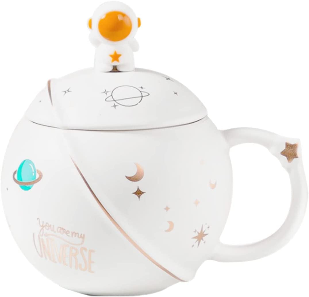 - Cute Astronaut Mug with Lid and Spoon, Kawaii Cup Novelty Mug for Coffee, Tea and Milk, Blue, 450Ml/15Oz