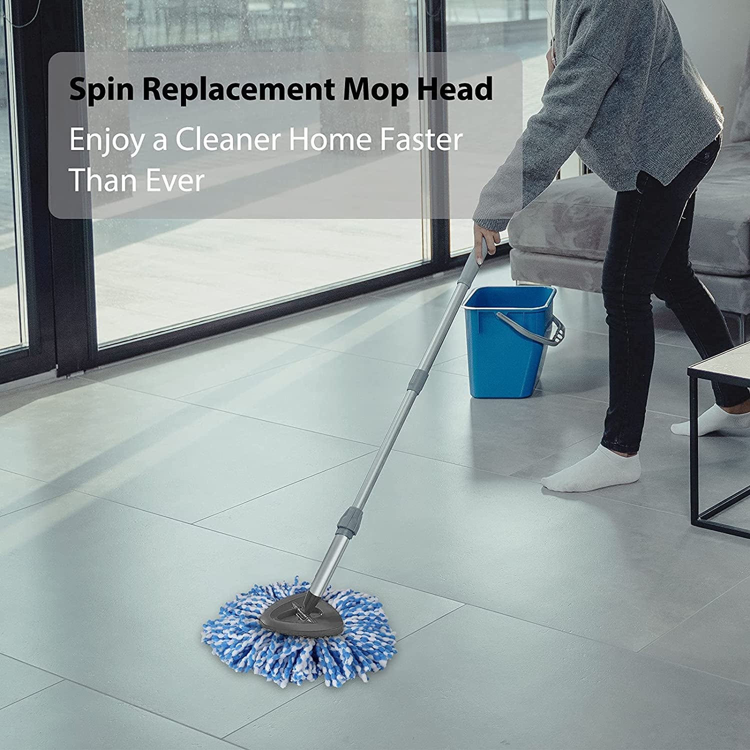 Easywring Spin Mop Refill - Mop Replacement Head,Microfiber Spin Mop Refills, Mop Easy Cleaning Floor Head Mop,Mops Head for Floor Cleaning (4 Pack Blue)