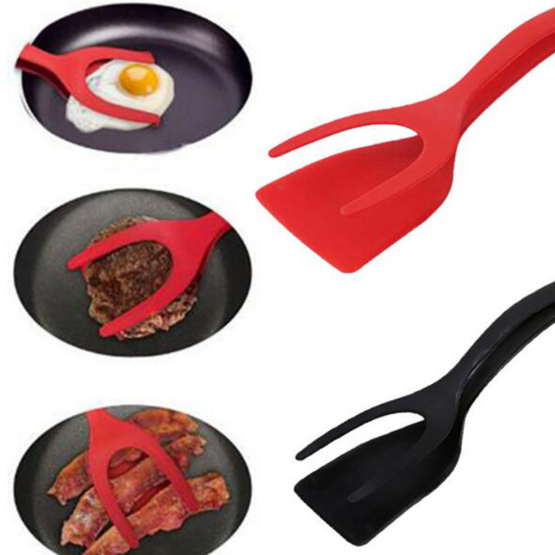 2 In 1 Grip And Flip Tongs Egg Spatula Tongs Clamp Pancake Fried Egg French Toast Omelet Overturned Kitchen Accessories Devogue