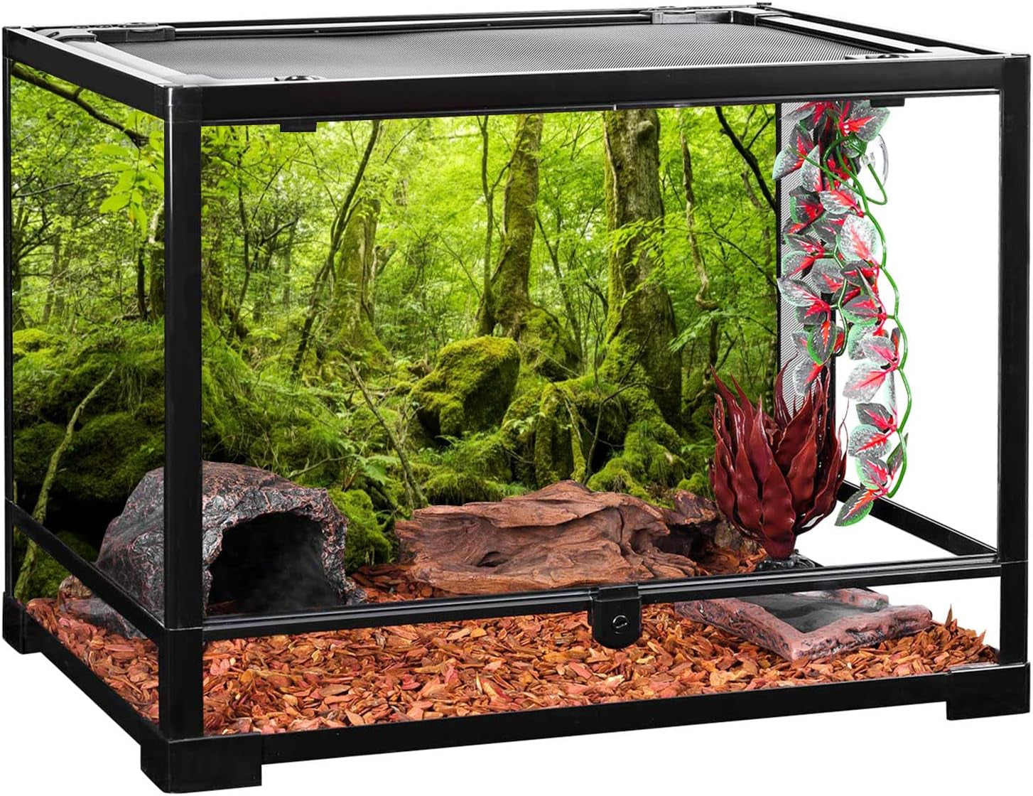 60X24 Inches Terrarium Background Tropical Rainforest Reptile Habitat Background Green Huge Tree Stone Forest Aquarium Background