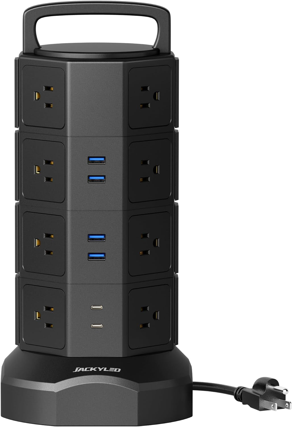 Power Strip Tower Surge Protector,  1625W 13A Outlet Surge Electric Tower, 12 Outlets 6 USB Ports Charging Station with 16AWG 6.5Ft Heavy Duty Extension Cord for Home Office Dorm Black