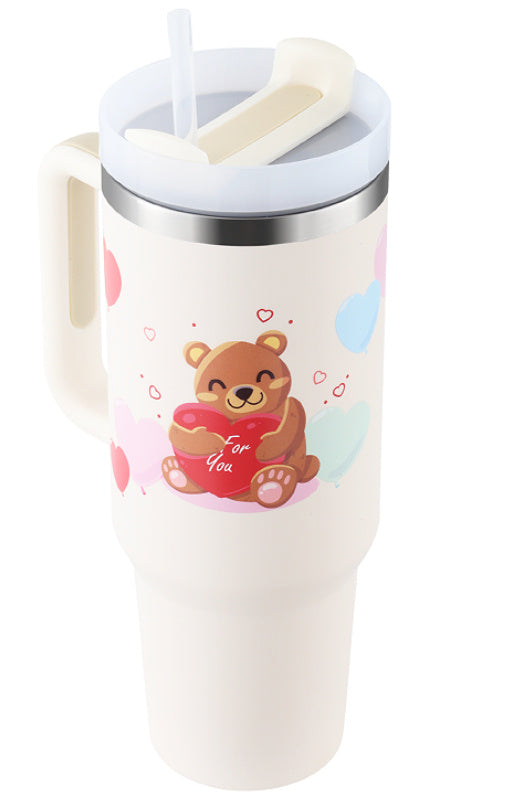 40 Oz Tumbler With Handle Straw Insulated, Stainless Steel Spill Proof Vacuum Coffee Cup Tumbler With Lid Tapered Mug Gifts For Valentine Lover Suitable For Car Gym Office Travel Devogue