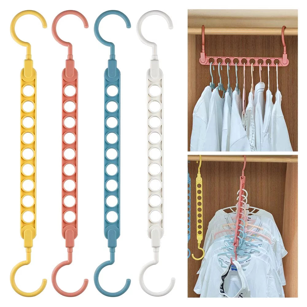 Space Saving Hangers 9 Holes Plastic Cascading Hanger Organizer 4 Pack (Multicolor)