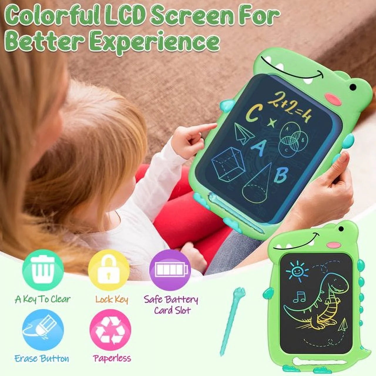 10-Inch LCD Writing Tablet for Kids, Colorful Screen Doodle Board, Toddler Educational Travel Toys, Christmas Birthday Gift for 3 4 5 6 7 Year Old Girls