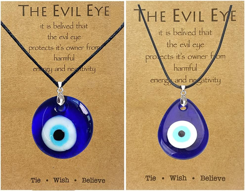 Evil Eye Necklace for Women Men Protection Necklace Leather Rope Glass Evil Eye Pendant Neckace Inspirational Jewelry Trendy Stuff Gifts Stocking Stuffers