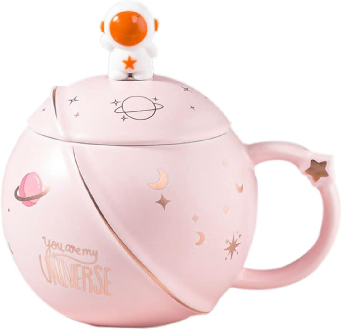 - Cute Astronaut Mug with Lid and Spoon, Kawaii Cup Novelty Mug for Coffee, Tea and Milk, Blue, 450Ml/15Oz