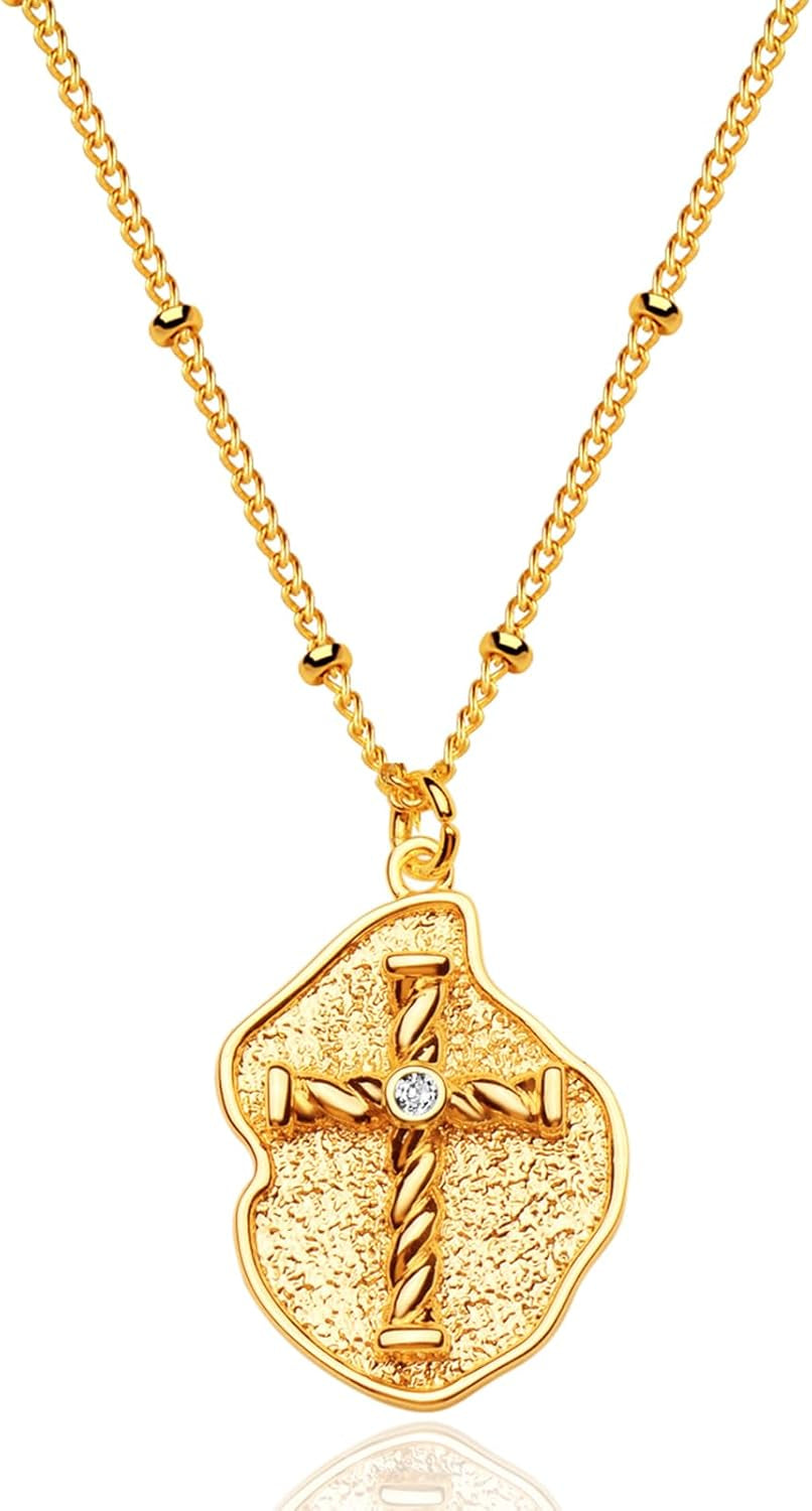 Gold Dainty Cross Necklace for Women,18K Gold Plated Latin CZ Cross Faith Pendant Necklace Minimalist Handmade Crucifix Chain Jewelry Gift