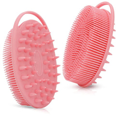 Upgrade 2 in 1 Bath and Shampoo Body Brush, Silicone Exfoliating Body Scrubber for Use in Shower, Premium Silicone Loofah, Head Scrubber, Scalp Massager, Easy to Clean (1PC Pink)