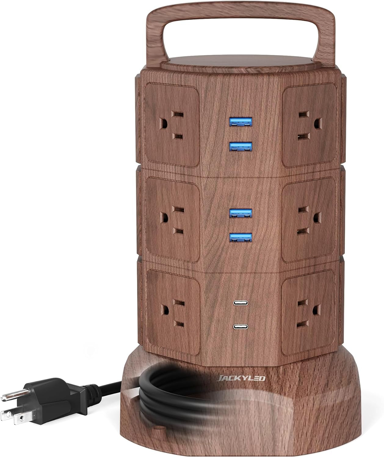 Power Strip Tower Surge Protector,  1625W 13A Outlet Surge Electric Tower, 12 Outlets 6 USB Ports Charging Station with 16AWG 6.5Ft Heavy Duty Extension Cord for Home Office Dorm Black