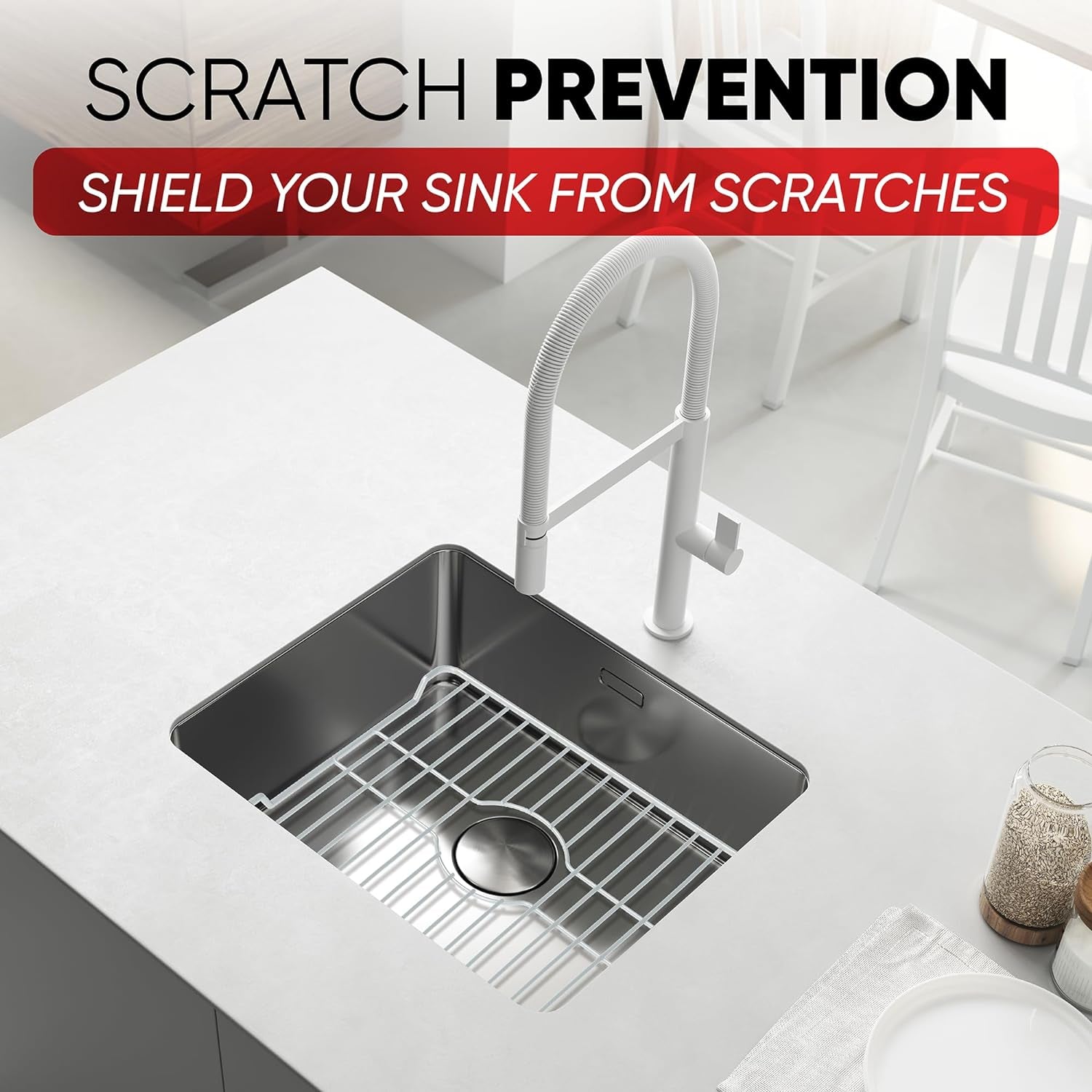 Sink Protector Prevents Scratches Sink Rack for Bottom of Sink White Sink Mat Sink Protectors for Kitchen Sink Metal 16X12.3X1