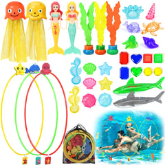 35Pcs Diving Toys, Swimming Pool Toys for Kids with a Storage Net Bag, Underwater Toys,Water Toys Swim Learning & Diving Skill Development for Kids