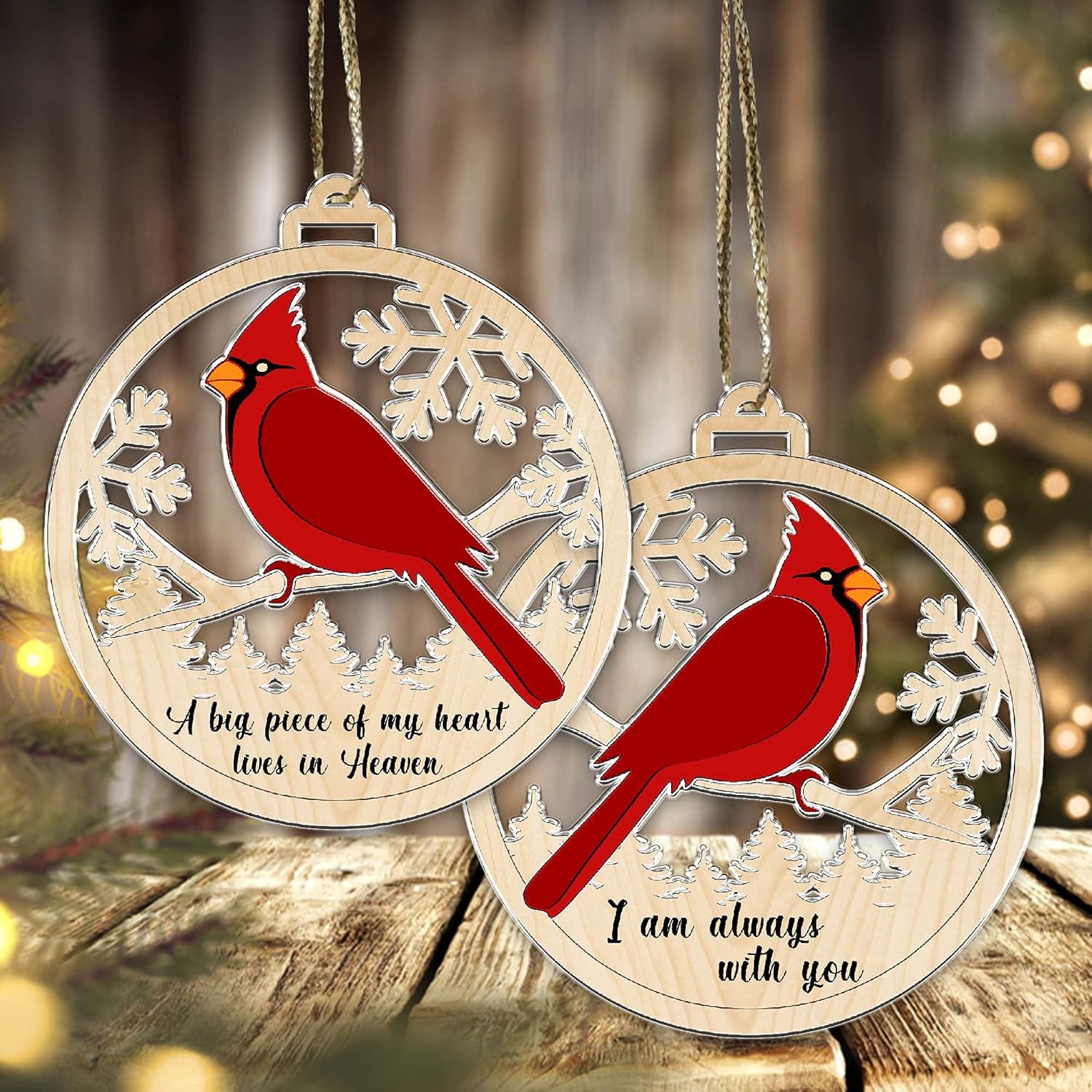 1Pcs -2 Side  Cardinal Christmas Tree Ornaments a Big Piece of My Heart Lives in Heaven Red Bird Xmas Memorial Gift - 01 Peace of 02 Side Printed Ornament