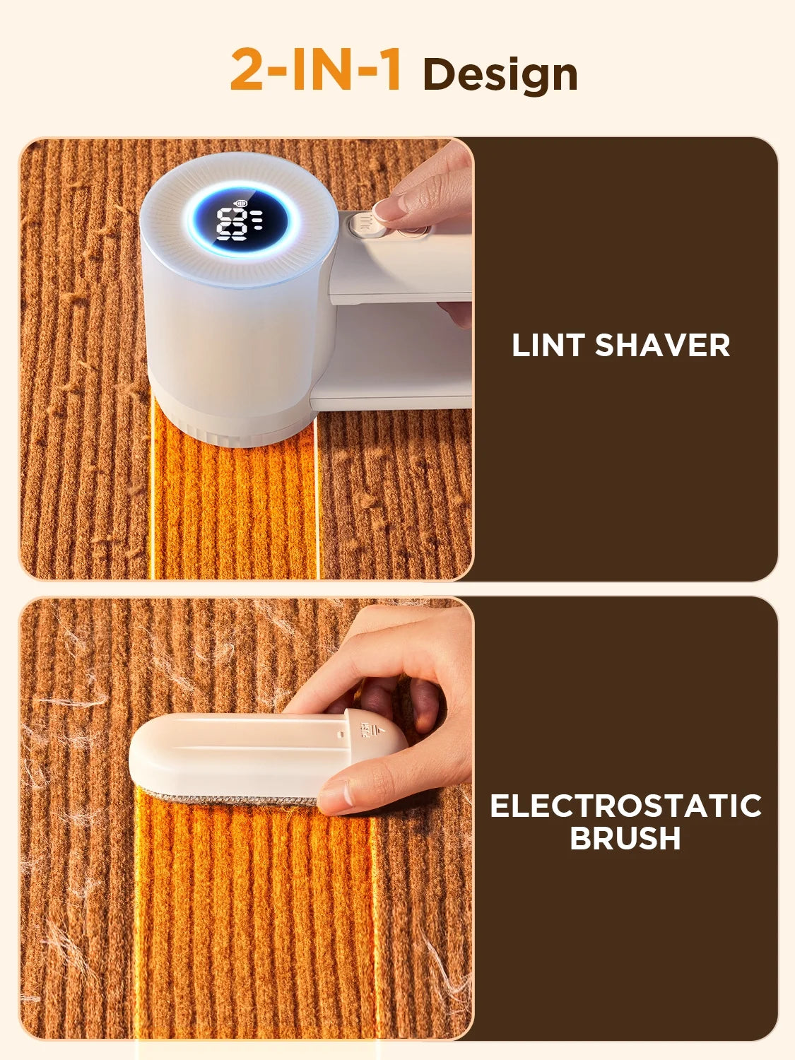 Rechargeable Fabric Shaver, 2 in 1 Electric Lint Remover with Lint Brush, Fuzz Lint Shaver, Sweater Shaver to Remove Pilling, Fabric Defuzzer for Clothes, Furniture (White)