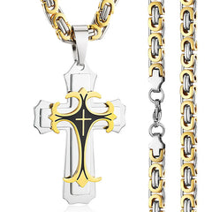 Fashion Jewelry Christian Trinity Latin Cross Necklace For Men Stainless Steel Three Layers Cross Pendants Necklaces Jewelry Gift Devogue