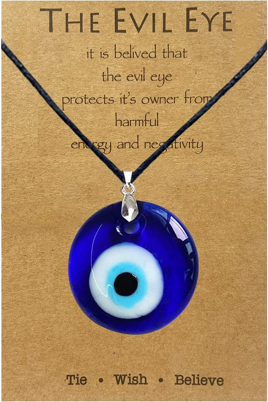 Evil Eye Necklace for Women Men Protection Necklace Leather Rope Glass Evil Eye Pendant Neckace Inspirational Jewelry Trendy Stuff Gifts Stocking Stuffers