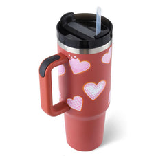 40 Oz Tumbler With Handle Straw Insulated, Stainless Steel Spill Proof Vacuum Coffee Cup Tumbler With Lid Tapered Mug Gifts For Valentine Lover Suitable For Car Gym Office Travel Devogue