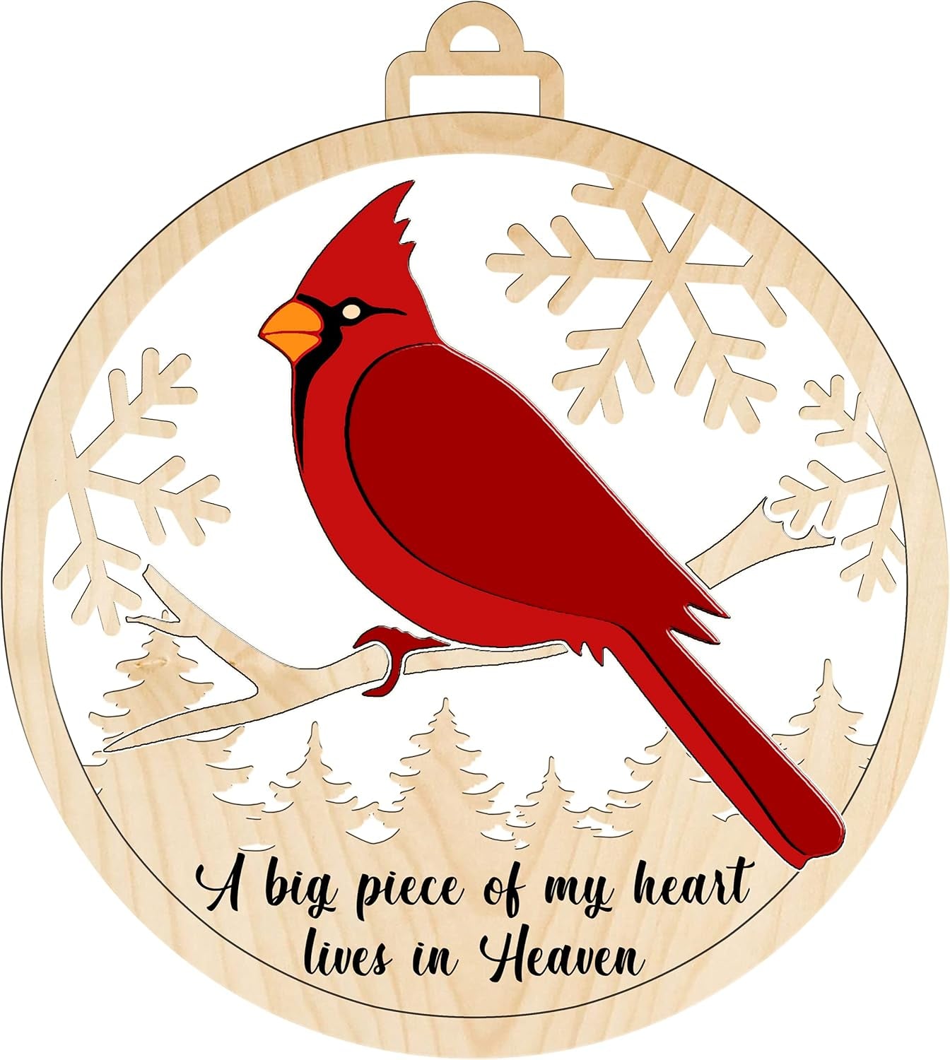 1Pcs -2 Side  Cardinal Christmas Tree Ornaments a Big Piece of My Heart Lives in Heaven Red Bird Xmas Memorial Gift - 01 Peace of 02 Side Printed Ornament