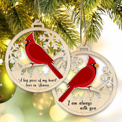 1Pcs -2 Side  Cardinal Christmas Tree Ornaments a Big Piece of My Heart Lives in Heaven Red Bird Xmas Memorial Gift - 01 Peace of 02 Side Printed Ornament