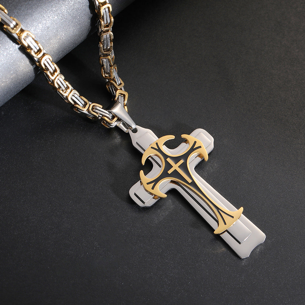 Fashion Jewelry Christian Trinity Latin Cross Necklace For Men Stainless Steel Three Layers Cross Pendants Necklaces Jewelry Gift Devogue