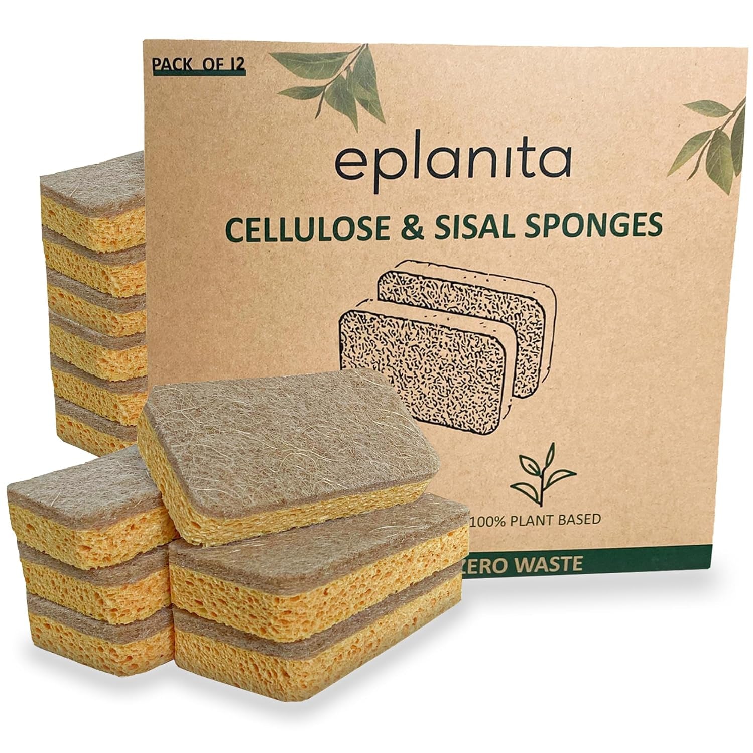 Natural Plant Based Scrub Sponges (3 Pack), Non-Scratch, Biodegradable Eco Scourers for Kitchen and Bathroom