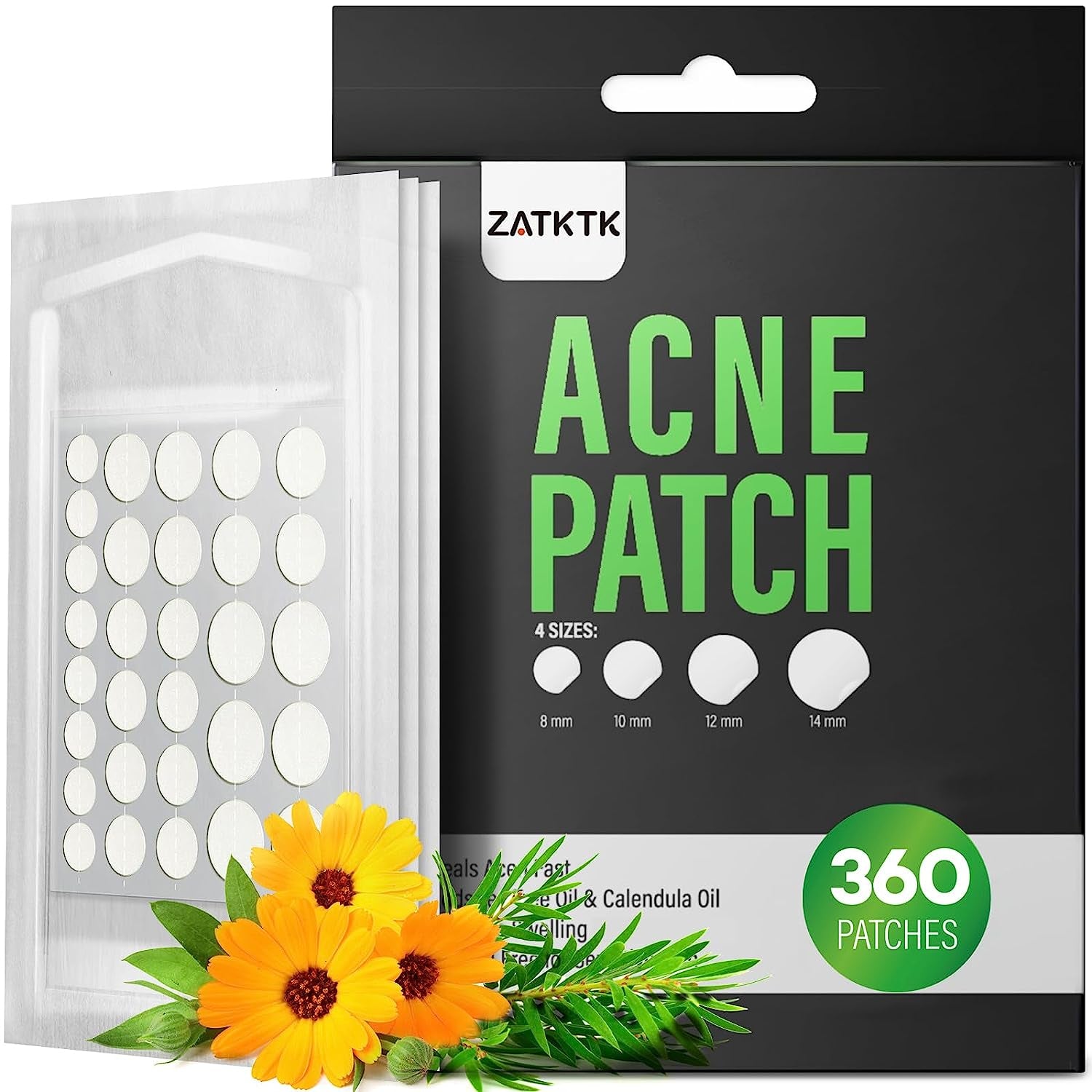 Acne Pimple Patch (180 Counts 4 Sizes), Invisible Hydrocolloid Acne Patch with Tea Tree Oil & Calendula Oil, Acne Spot Patch Zit Patches for Face