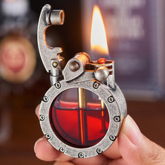 NEW Metal Rocker Arm Kerosene Lighter Creative Personality Round Transparent Oil Tank Fire Lighter Devogue