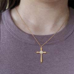 Gold Dainty Cross Necklace for Women,18K Gold Plated Latin CZ Cross Faith Pendant Necklace Minimalist Handmade Crucifix Chain Jewelry Gift