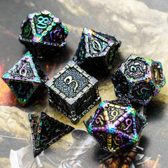 Metal Dice with Metal Box, 7 Pcs DND Metal Dice, Dagger Design Polyhedral Dice Set, for Role Playing Game D&D Dice MTG Pathfinder (Colorful Black)