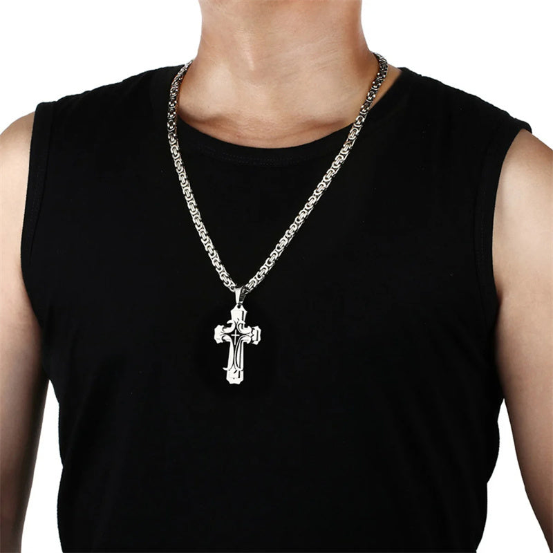 Fashion Jewelry Christian Trinity Latin Cross Necklace For Men Stainless Steel Three Layers Cross Pendants Necklaces Jewelry Gift Devogue