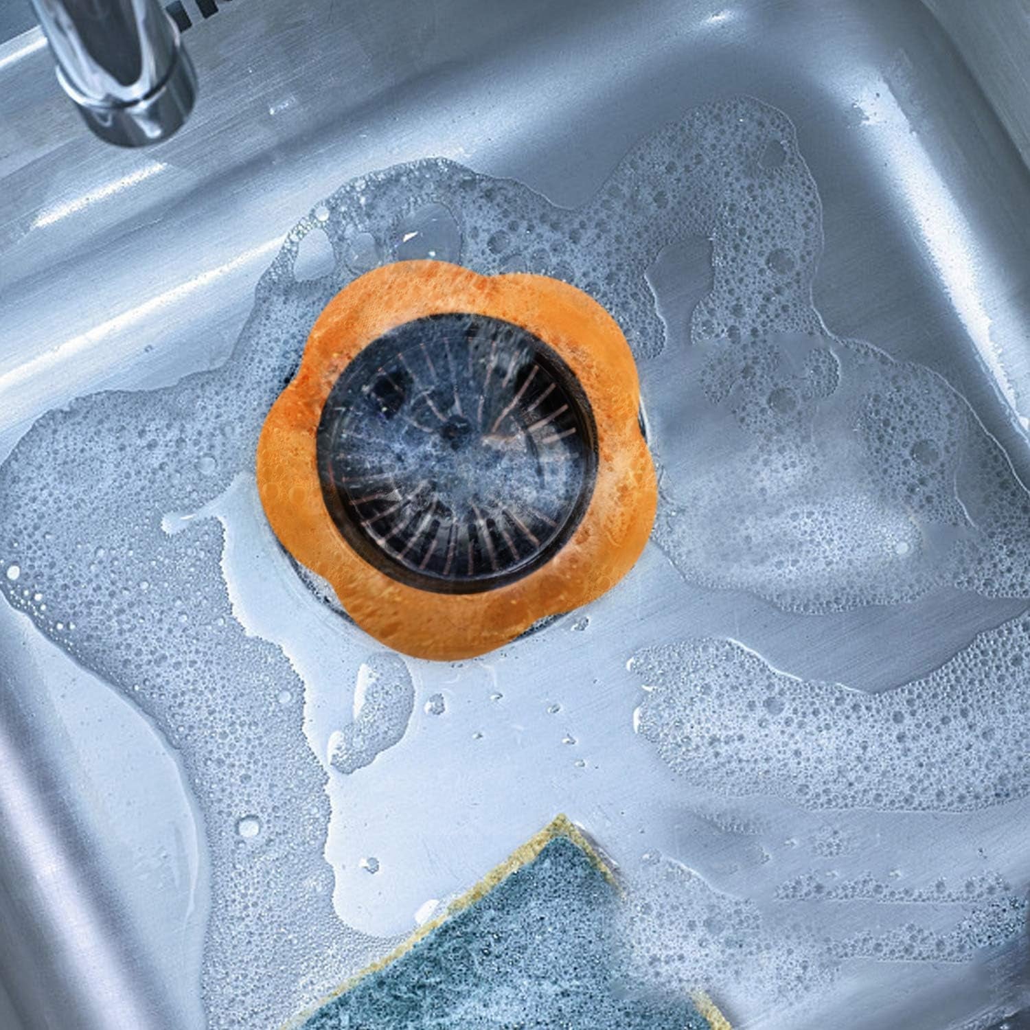 Sink Strainer Basket, 4.5 Inch Universal Kitchen Sink Stopper Garbage Disposal Drain Stopper Brushed Rubber STP-SS, for Insinkerator, Kitchenaid, Waste King, Kohler and More (Orange-A)