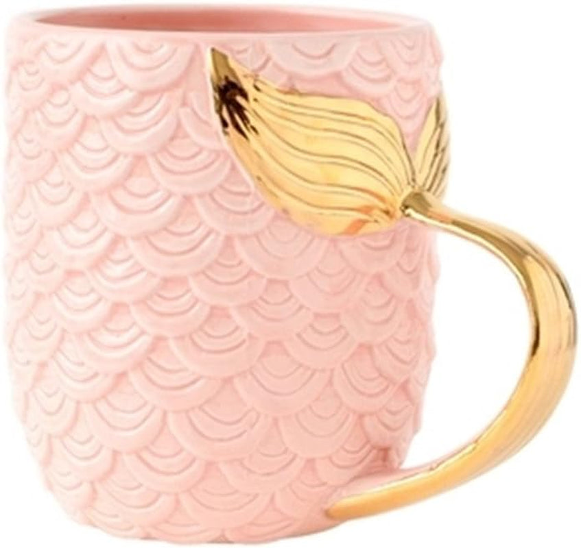 15 Oz Mermaid Mug Ceramic Coffee Mugs Big Cute Cups Cappuccino Teacup Birthday Bridal Shower Engagement Wedding Gifts Soup Mug for Men Women Kids Girls Boys (Gold Handle Blue Mermaid Tail)