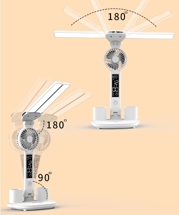 Foldable LED Table Light Eye Protection Multifunction Desk Lamp With Thermometer Calendar Fan Pen Holder Study Reading Fan Light Devogue