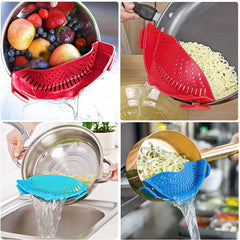 2 Pcs Clip on Strainer, Pot Strainer for Pasta Meat Vegetables Fruit, Silicone Strainer - Fit All Pots and Bowls.