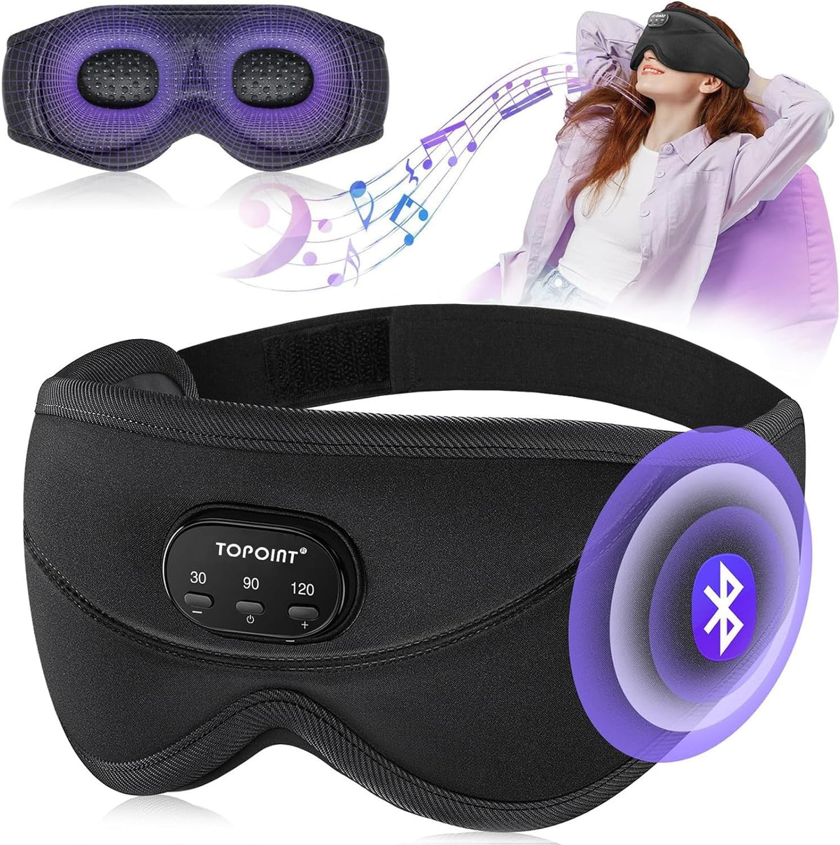 Sleep Mask Headphones with Wireless Bluetooth 5.3, Eye Mask White Noise Headphones for Sleeping Mask Light Blocking, Timer, 14 Hours for Women Men, Travel, Meditation, Nap