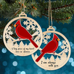 1Pcs -2 Side  Cardinal Christmas Tree Ornaments a Big Piece of My Heart Lives in Heaven Red Bird Xmas Memorial Gift - 01 Peace of 02 Side Printed Ornament