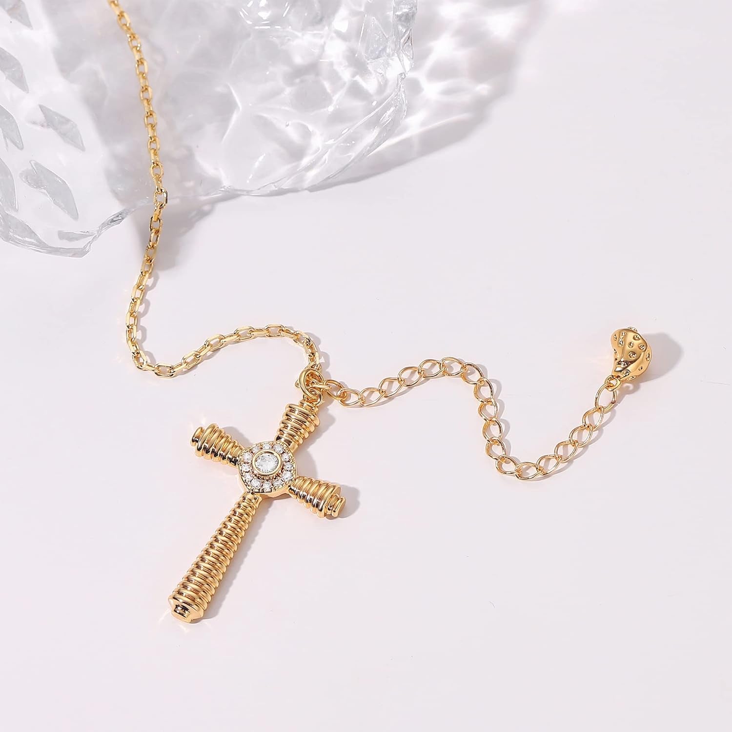 Gold Dainty Cross Necklace for Women,18K Gold Plated Latin CZ Cross Faith Pendant Necklace Minimalist Handmade Crucifix Chain Jewelry Gift