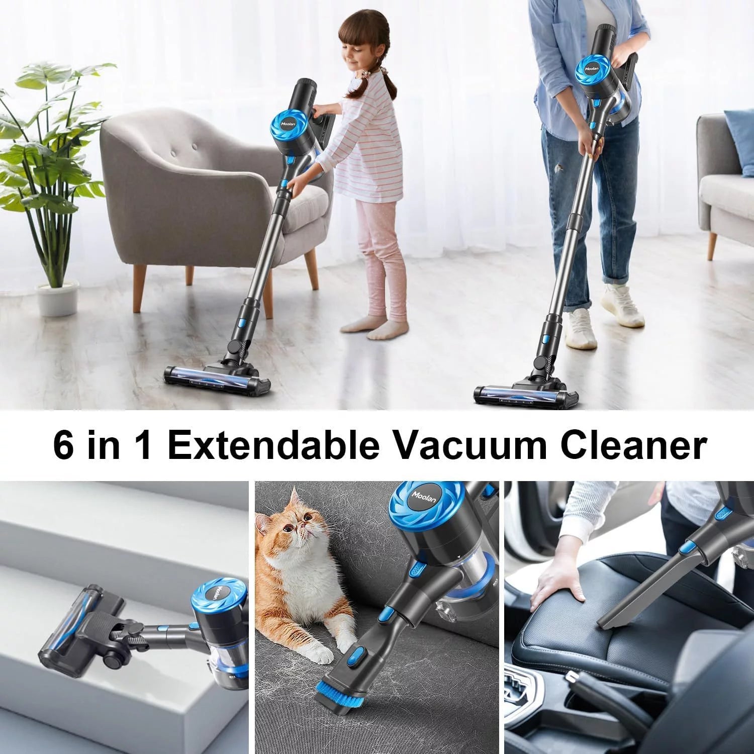 Vacuum Cleaner, Cordless Stick Vacuum for Carpet and Hardwood Floors Andpet Hair, 6 in 1 Cordless Vacuum with Led Lights, New