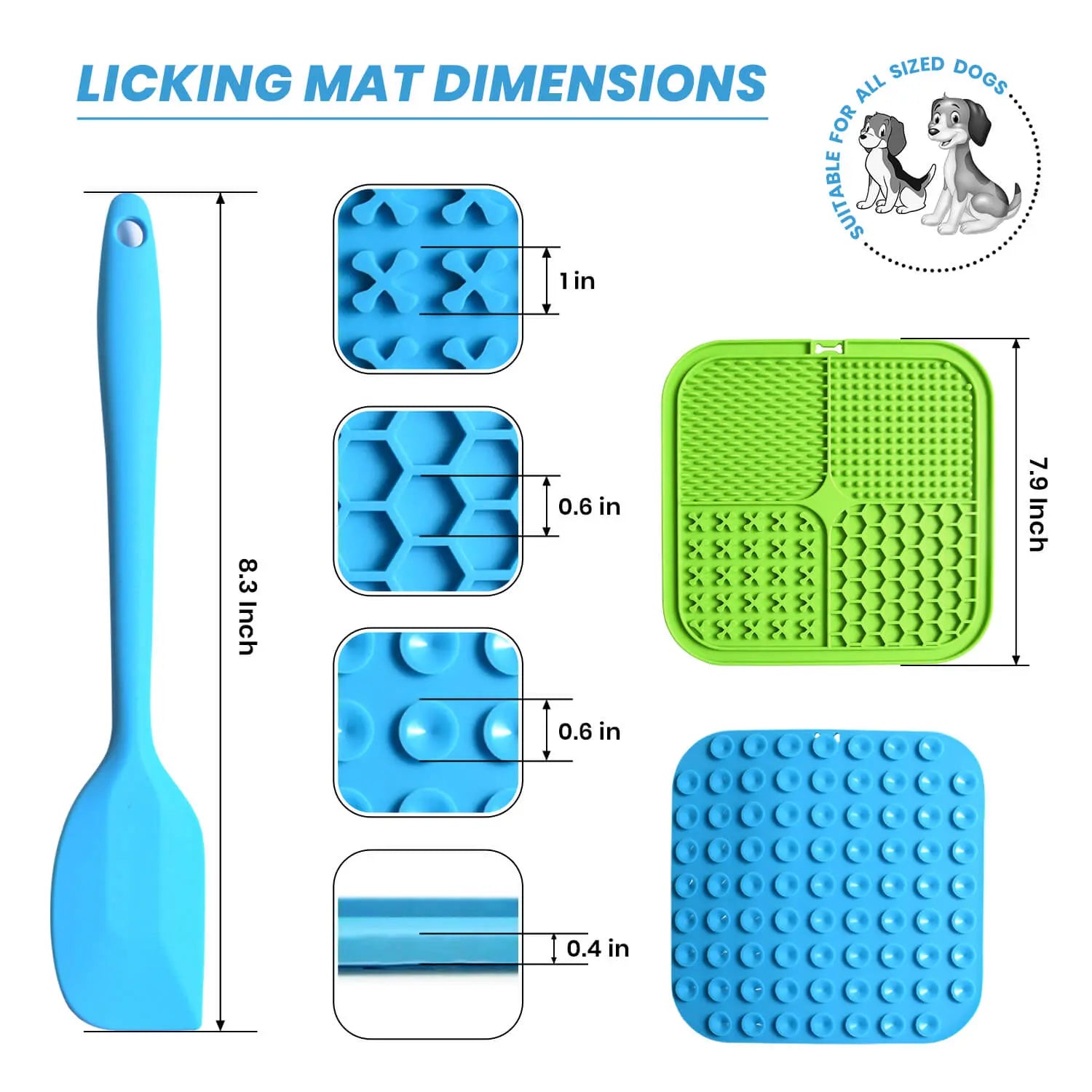 Devogue Lick Mats for Dogs & Cats - 2 Pack Licking Pad with Suction Cups for Dog Anxiety Relief, Slow Feeder Dog Bowls, Perfect for Bathing Grooming and Training (Green/Blue + Spatula & Brush) Devogue