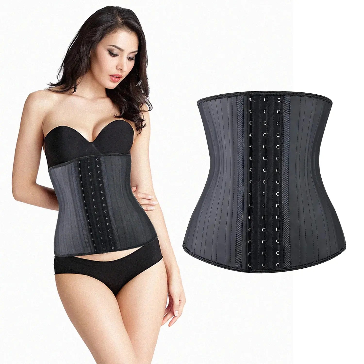 Devogue Waist Trainers for Women Belly Fat Latex Corset Body Cincher Shapewear Black Devogue