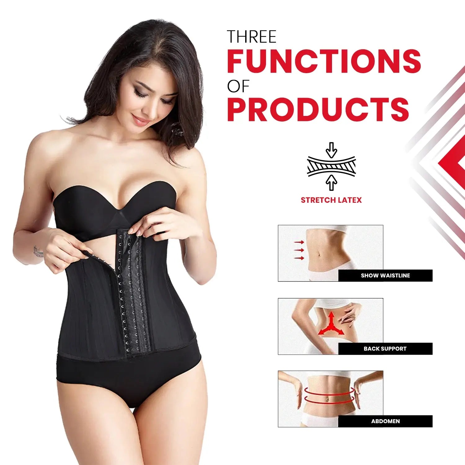 Devogue Waist Trainers for Women Belly Fat Latex Corset Body Cincher Shapewear Black Devogue