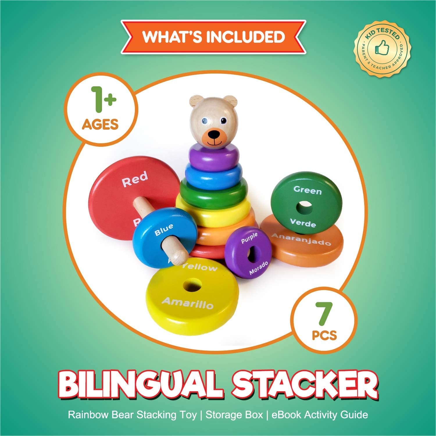 Baby Toys Wooden Stacking Rings - Bilingual Educational Toys for 2 Year Old | Learn Rainbow Colors in English & Spanish with Toddler Games Learning Activities Ebook