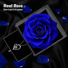 Forever Blue Rose Gift Box with Necklace - Real Eternal Rose with 925 Sterling Silver Women Necklace Inside,Enchanted Real Rose Flower for Valentine'S Day Anniversary Wedding Romantic Gifts for Her.