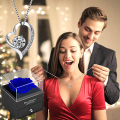 Forever Blue Rose Gift Box with Necklace - Real Eternal Rose with 925 Sterling Silver Women Necklace Inside,Enchanted Real Rose Flower for Valentine'S Day Anniversary Wedding Romantic Gifts for Her.