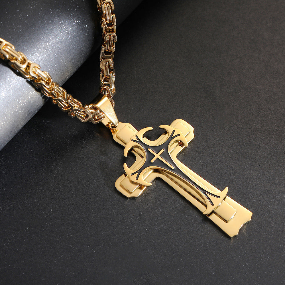 Fashion Jewelry Christian Trinity Latin Cross Necklace For Men Stainless Steel Three Layers Cross Pendants Necklaces Jewelry Gift Devogue