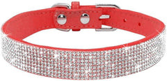 Rhinestone Dog Collar, Cute Dazzling Sparkling Soft Suede Leather Dog Cat Rhinestone Collar Crystal Diamond Pet Dog Puppy Collar(Red,Xs)